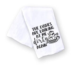 handmade funny kitchen towel - 100% cotton funny hand towel for kitchen - 28x28 inch perfect for chef housewarming christmas mother’s day birthday gift (the dishes are looking at me...)