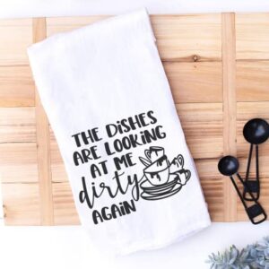 Handmade Funny Kitchen Towel - 100% Cotton Funny Hand Towel for Kitchen - 28x28 Inch Perfect for Chef Housewarming Christmas Mother’s Day Birthday Gift (The Dishes Are Looking at Me...)