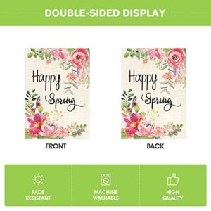 AVOIN colorlife Happy Spring Peony Flower House Flag Double Sided, Seasonal Spring Yard Outdoor Flag 28 x 40 Inch