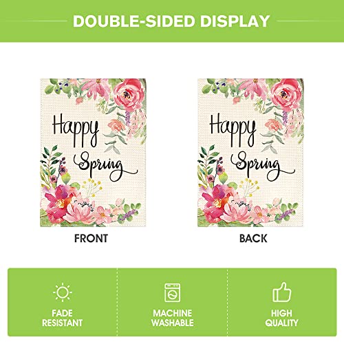 AVOIN colorlife Happy Spring Peony Flower House Flag Double Sided, Seasonal Spring Yard Outdoor Flag 28 x 40 Inch