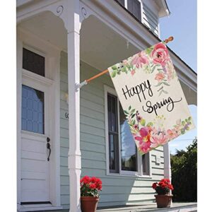 AVOIN colorlife Happy Spring Peony Flower House Flag Double Sided, Seasonal Spring Yard Outdoor Flag 28 x 40 Inch