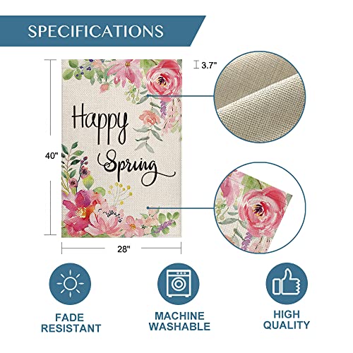 AVOIN colorlife Happy Spring Peony Flower House Flag Double Sided, Seasonal Spring Yard Outdoor Flag 28 x 40 Inch