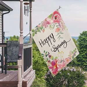 AVOIN colorlife Happy Spring Peony Flower House Flag Double Sided, Seasonal Spring Yard Outdoor Flag 28 x 40 Inch