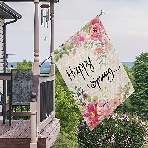 AVOIN colorlife Happy Spring Peony Flower House Flag Double Sided, Seasonal Spring Yard Outdoor Flag 28 x 40 Inch