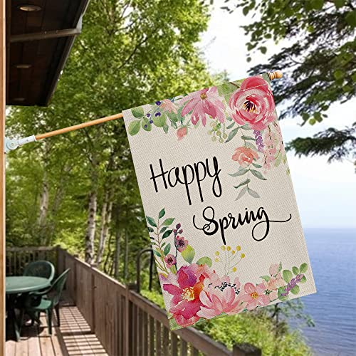 AVOIN colorlife Happy Spring Peony Flower House Flag Double Sided, Seasonal Spring Yard Outdoor Flag 28 x 40 Inch