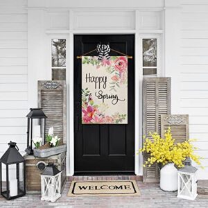 AVOIN colorlife Happy Spring Peony Flower House Flag Double Sided, Seasonal Spring Yard Outdoor Flag 28 x 40 Inch