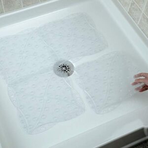 slipx solutions versatile expandable bath & shower safety mat system with microban protection, fits any size bath tub or shower (custom size, clear, 12" tiles, 4 pack)