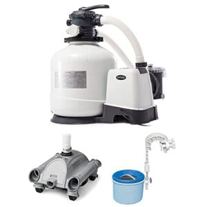 intex 3000 gph sand filter pump, automatic vacuum cleaner and wall mounted skimmer maintenance set for above ground outdoor swimming pools