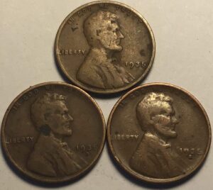 1935 p d s lincoln wheat cent penny pds set penny seller good