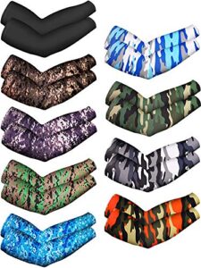 mudder 9 pairs unisex uv protection sleeves arm cooling sleeves ice silk arm sleeves arm cover sleeves (camouflage, black)