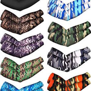 Mudder 9 Pairs Unisex UV Protection Sleeves Arm Cooling Sleeves Ice Silk Arm Sleeves Arm Cover Sleeves (Camouflage, Black)