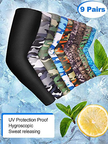 Mudder 9 Pairs Unisex UV Protection Sleeves Arm Cooling Sleeves Ice Silk Arm Sleeves Arm Cover Sleeves (Camouflage, Black)