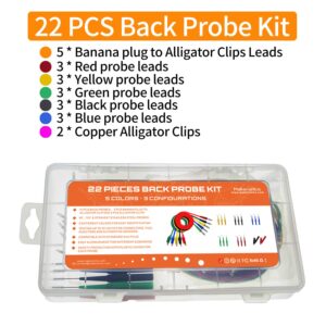 Makeronics 22PCS Back Probe Kit |15 Pcs 30V Back Probe Pin | 5 Pcs 4mm Banana Plug to Alligator Clip Circuit Test Wires (39.37 inch / 1m length) | 2 PCS Alligator Clips