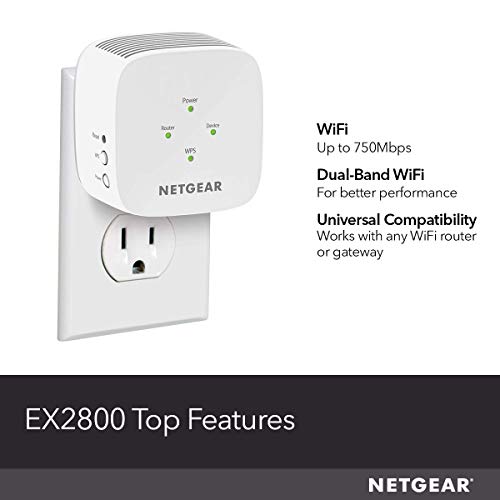 NETGEAR WiFi Range Extender EX2800 - Coverage up to 600 sq.ft. and 15 devices with AC750 Dual Band Wireless Signal Booster & Repeater (up to 750Mbps speed), and Compact Wall Plug Design