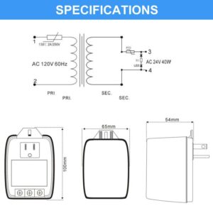 Hotop 24 Volt Transformer, 40 VA AC Transformer Plug in with PTC Fuse Competible with All Versions of Ring Doorbell and Thermostat, Compatible with Nest, Ecobee, Sensi, Honeywell, 24V Adapter(1 Pack)