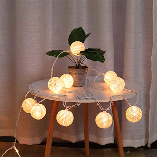 TIGOMOOV Lantern String Lights Plug in, Outdoor Lantern Lights String 9.83FT Pack of 10 Nylon Lantern String Lights for Patio,White Lights String for Bedroom(Lanterns Need Simple Assembly)