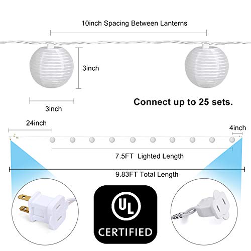 TIGOMOOV Lantern String Lights Plug in, Outdoor Lantern Lights String 9.83FT Pack of 10 Nylon Lantern String Lights for Patio,White Lights String for Bedroom(Lanterns Need Simple Assembly)