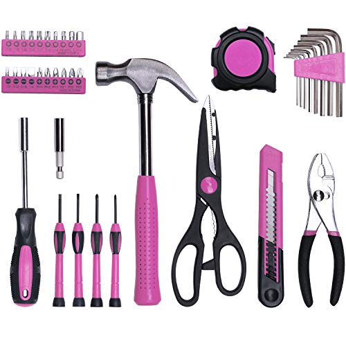 40-Piece All Purpose Household Pink Tool Kit for Girls, Ladies and Women - Includes All Essential Tools for Home, Garage, Office and College Dormitory Use