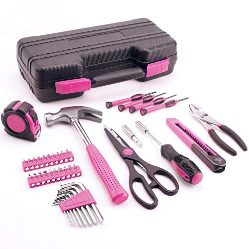 40-Piece All Purpose Household Pink Tool Kit for Girls, Ladies and Women - Includes All Essential Tools for Home, Garage, Office and College Dormitory Use