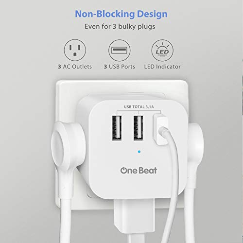 Multi Plug Outlet Adapter, Cruise Power Strip No Surge Protector with USB Outlets, USB Wall Charger with 3 Outlets 3 USB Ports(3.1A), Wall Plug Outlet Extenders for Travel Home Office