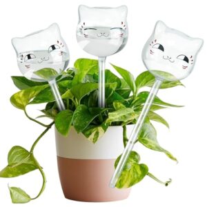 jitnetiy 3 pcs hand-blown glass self watering globes,plant watering bulbs,for indoor outdoor plant (clear cat)