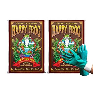 fox farm happy frog organic potting soil, growing soil 12 quart for indoor and outdoor plants, potted plants, container gardening (bundle with pearsons protective gloves) 2 pack of 12 quart