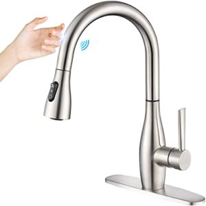 crea touch kitchen faucet with pull out sprayer, touch-on activated kitchen sink faucet single handle rv uitility laundry outdoor faucet with deck plate