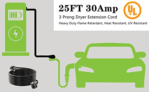 S7 25FT 30Amp NEMA 10-30P/10-30R 3 Prong Dryer Extension Cord with Heavy Duty Thick Anti-Weather Outdoor Extension Cord