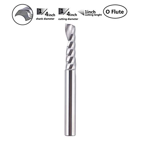 SpeTool Single Flute (O Flute) Spiral End Mill Aluminum Cutter Carbide Router 1 inch Cutting Length with 1/4Inch Shank for Aluminum Acrylic PVC MDF Plastic