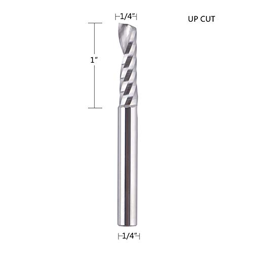 SpeTool Single Flute (O Flute) Spiral End Mill Aluminum Cutter Carbide Router 1 inch Cutting Length with 1/4Inch Shank for Aluminum Acrylic PVC MDF Plastic