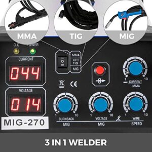 Mophorn MIG Welder 270 Amp MIG TIG Arc Welder 3 in 1 Welder Welding Machine 110V 220V TIG Welder Lift ARC Welder MMA Stick IGBT DC Inverter Welder Digital Display Combo Welding Machine