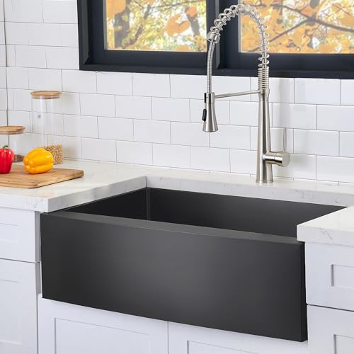 Hotis Black Farmhouse Sink, 33 Inch Farm Sink, Apron-Front 304 Stainless Steel Farmhouse Kitchen Sink, Single Bowl Undermount Apron Sink With Dish Grid