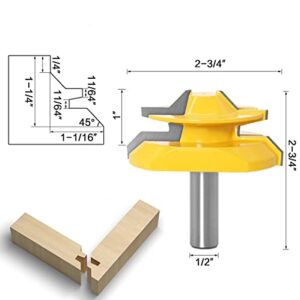 1/2" Router Bit 45 Degree Glue Joint Lock Miter, APlus Woodworking Cutter Tools Set, 3 Pcs