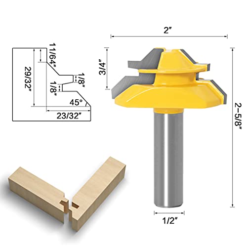 1/2" Router Bit 45 Degree Glue Joint Lock Miter, APlus Woodworking Cutter Tools Set, 3 Pcs