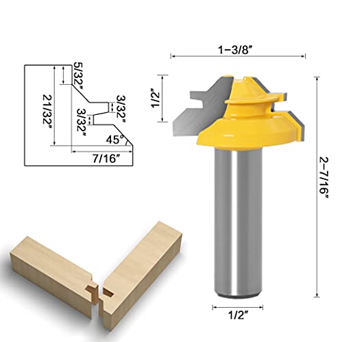 1/2" Router Bit 45 Degree Glue Joint Lock Miter, APlus Woodworking Cutter Tools Set, 3 Pcs