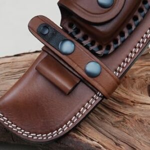 Ottoza Handmade XL Leather Knife Sheath RIGHT HAND Tracker Knife Sheath - Bushcraft Knife Sheath - Hunting Knife Sheath - Survival Knife Sheath Horizontal Carry Dark Brown TOP GRAIN LEATHER No:205