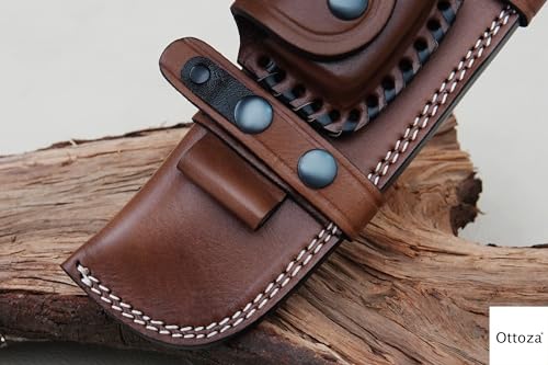 Ottoza Handmade XL Leather Knife Sheath RIGHT HAND Tracker Knife Sheath - Bushcraft Knife Sheath - Hunting Knife Sheath - Survival Knife Sheath Horizontal Carry Dark Brown TOP GRAIN LEATHER No:205