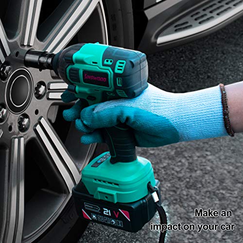 KINSWOOD 20V Cordless Impact Wrench 1/2 inch, Powerful Brushless Motor, Max 320 Torque ft-lbs, 3.0A Li-ion Battery, 4Pcs Driver Impact Sockets, Fast Charger (2 Battery)