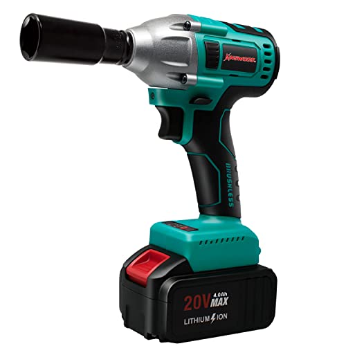 KINSWOOD 20V Cordless Impact Wrench 1/2 inch, Powerful Brushless Motor, Max 320 Torque ft-lbs, 3.0A Li-ion Battery, 4Pcs Driver Impact Sockets, Fast Charger (2 Battery)