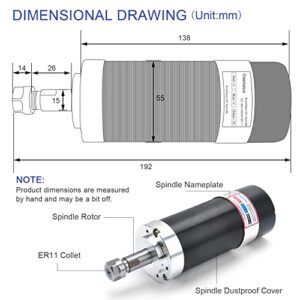 Daedalus CNC Brushless Spindle Motor Kit, 500w, ER11, 48V DC, 12000RPM