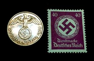 de 1938 rare old wwii german war coin 2 reichspfennig & 40pf stamp world war 2 artifacts perfect circulated coin