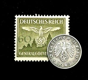 de 1938 rare old wwii german war 1 reichspfennig coin & stamp world war 2 artifacts perfect circulated coin