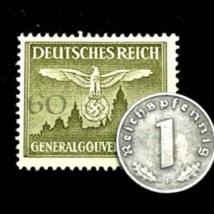 DE 1938 Rare Old WWII German War 1 Reichspfennig Coin & Stamp World War 2 Artifacts Perfect Circulated Coin