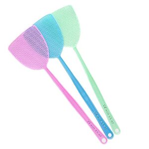 wemaker fly swatter, 3 pack strong flexible manual swat set, assorted colors, long range handles, indoor and outdoor racket for bug, mosquito, bee, spiders, flies