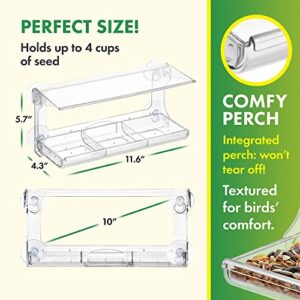 D.F. Omer Window Bird Feeder with 3 Section Tray and Roof Cover, Weatherproof Outdoor Suction Cup Hanger Acrylic Plastic Bird Feeder , Clear