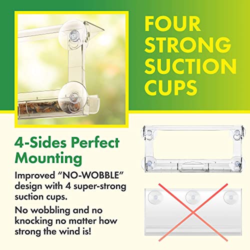 D.F. Omer Window Bird Feeder with 3 Section Tray and Roof Cover, Weatherproof Outdoor Suction Cup Hanger Acrylic Plastic Bird Feeder , Clear