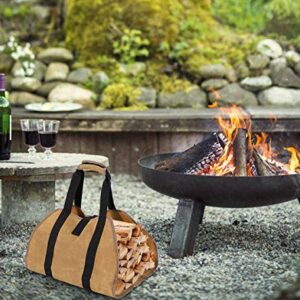 TQVAI 2 Tier Outdoor Firewood Rack, Indoor Fire Log Storage with Fire Tools Hanging Hooks and Waxed Canvas Wood Carrier Bag, Stacking Fireside Lumber Holder, Black