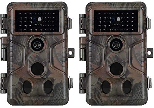 2-Pack No Glow Game & Deer Trail Cameras 24MP 1080P H.264 Video 100ft Night Vision Motion Activated 0.1S Trigger Speed Waterproof Farm & Yard Cameras for Home Surveillance & Outdoor Wildlife Hunting