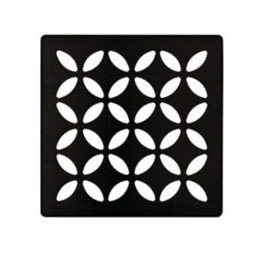 schluter kerdi 4 inch square stainless steel grate - floral design in matte black