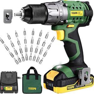 TECCPO Cordless Drill, 20V Drill Set, Power Drill Driver with 530 In-lbs, 1/2" Metal Chuck, 2.0Ah Battery, 24+1 Torque Setting, Fast Charger 2.0A, Variable 2-Speed, Drill with 33pcs Accessories